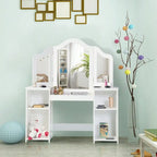 Vanity Table Set Makeup Dressing  Girls Study Table Tri Folding Mirror
