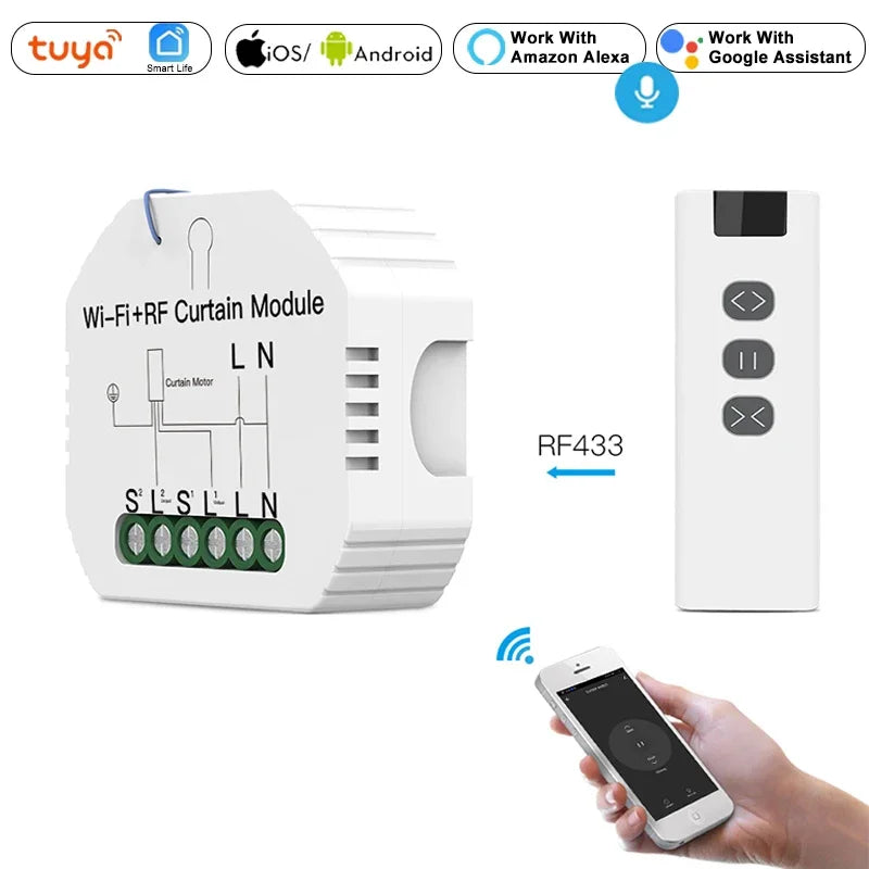 DIY RF433 WiFi Smart Curtain Switch Module Tuya Voice Wireless Control Electric Roller Blinds Shutter Motor Switch Breaker Alexa