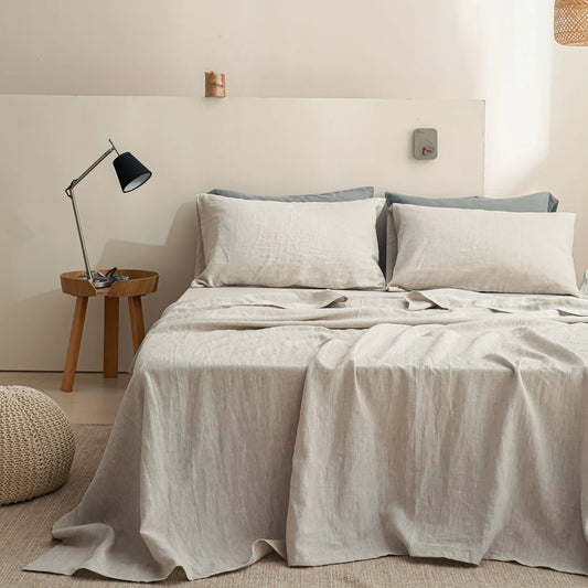 Simple&Opulence 3/4 Pcs 100% Bed Linen Sheet Set Basic Style Washed Natural French Flax Soft Breathable Comforter Sheets Sets