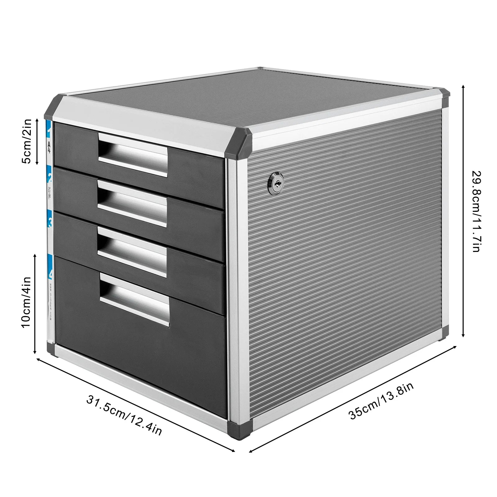 Silver Metal Drawer Box Lockable 4 Compartments DIN A4 Aluminium Alloy Document Storage Box Robust Organiser Box Document Box