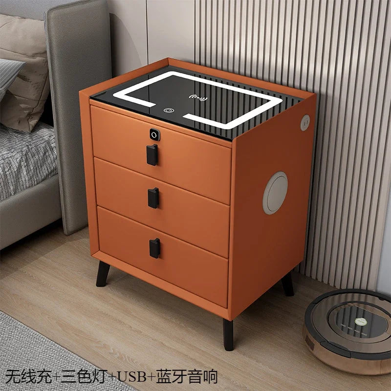 Minimally Modern Intelligent Bluetooth Speaker Bedside Table Household Smart Cabinet with Lights and Wireless Charging