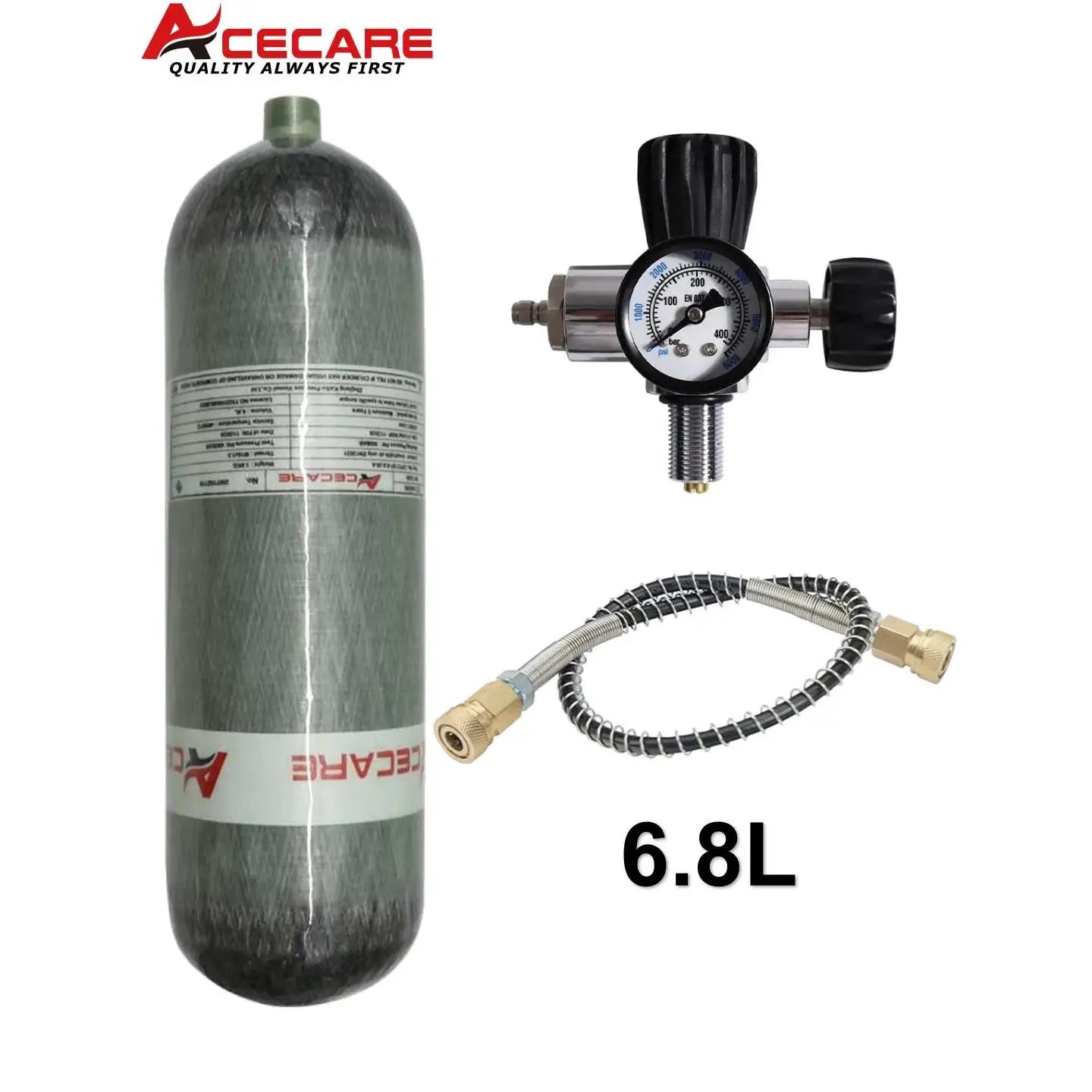 ACECARE 4500Psi 300Bar 6.8L Carbon Fiber Cylinder High Pressure Air Tank with Charging Station HPA Diving Fill Station M18*1.5