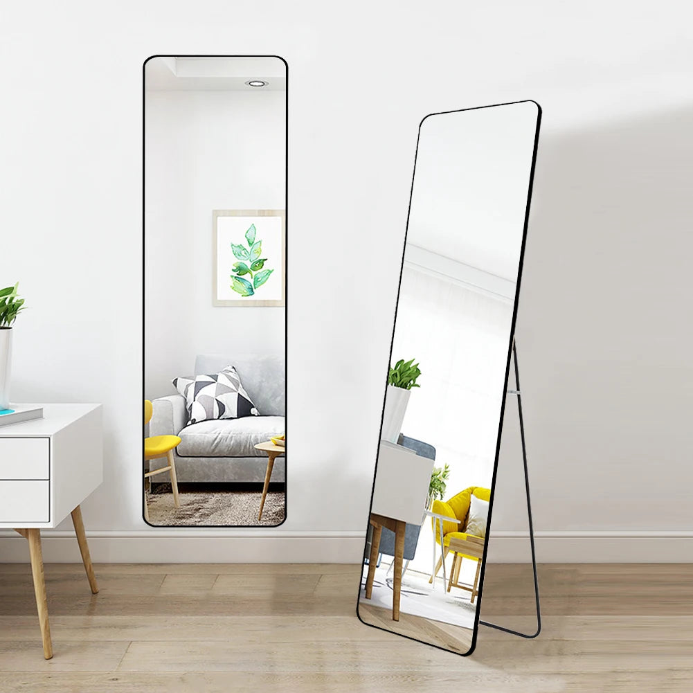 Haodirect Modern Rectangular Floor Mirror, Metal Frame Bedroom Wall Mounted Floor Dressing Mirror, 37cm x 147cm
