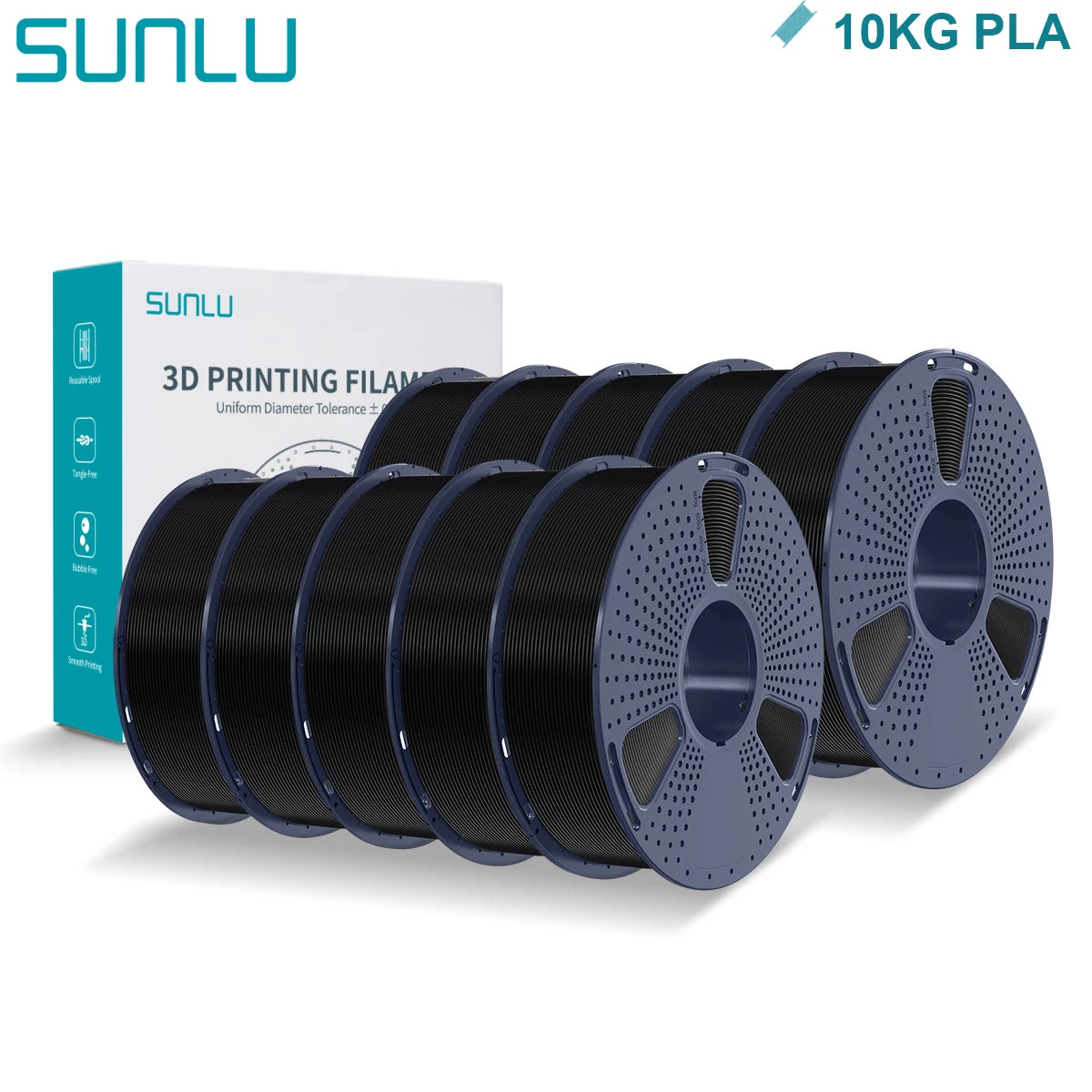 SUNLU PLA 3D Printer Filament 1.75mm - 10 Rolls x 1KG | Neatly Wound