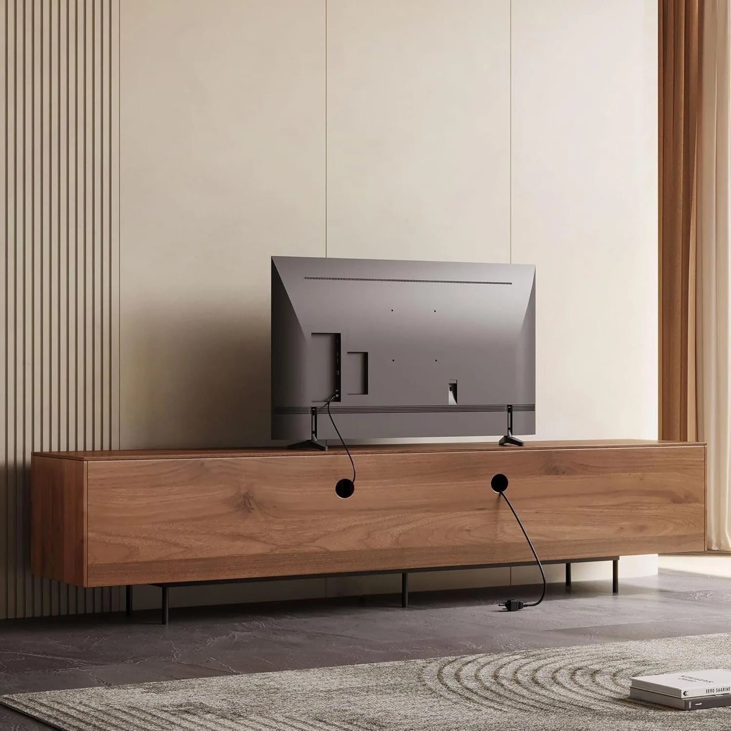 Mid Century Modern TV Stand for 80+ Inch TVs, 94.48" Walnut Console with Ample Storage – Stylish Entertainment Center for Living