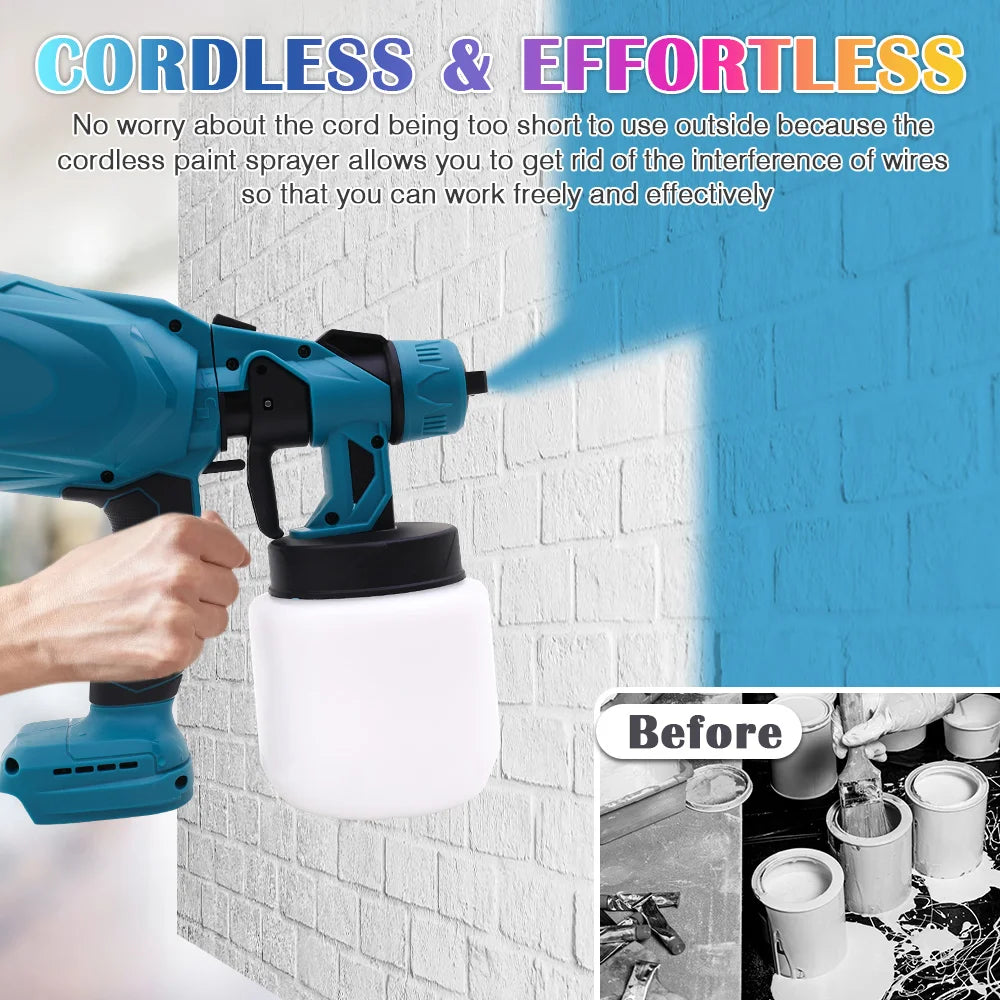 Cordless Electric Paint Sprayer - 800ML Airless Spray Gun w/ 2x 21V Batteries