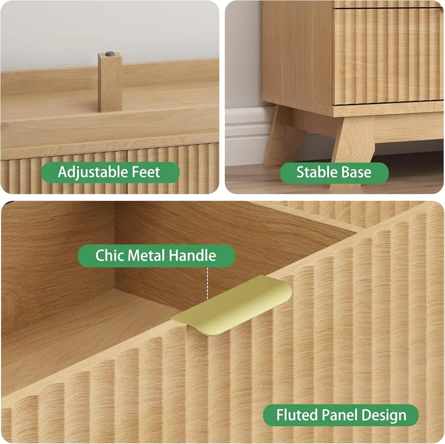 Fluted Dresser for Bedroom with 8 Drawers, 48" Wide Modern Chest of Drawers with Metal Handle, Wooden Dresser TV Stand, Wood