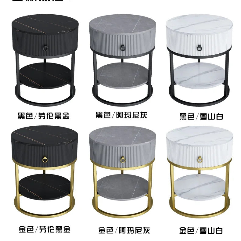 Modern Minimalist Round Slate Drawer Table: High-End Appeal, Perfect as Side Table or Bedside Cabinet