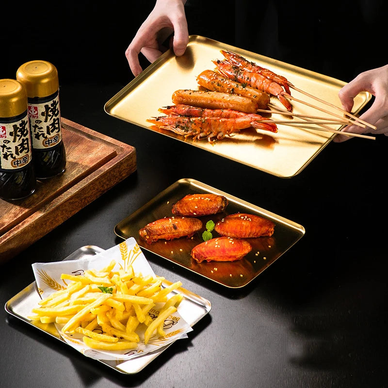 Kitchen Food Organizer Trays Rectangle Stainless Steel Tray Serving Plate Barbecue Pan Home Tableware