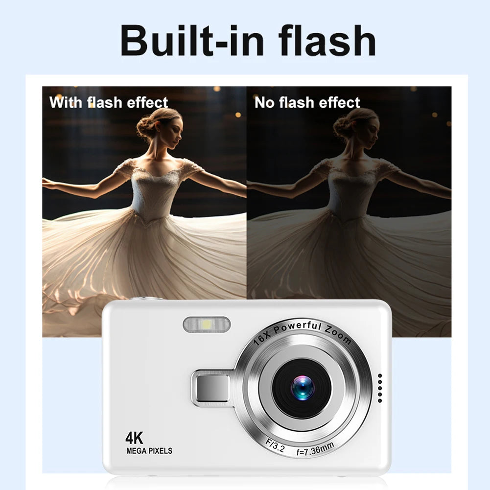 4K HD 1080P Portable Vlogging Camera 16X Zoom Autofocus Vlogging Camera Anti-Shake 2.4 Inch IPS Screen for Photography and Video