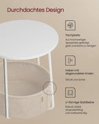 VASAGLE side table round small table coffee table small living room table with fabric basket living room storage space