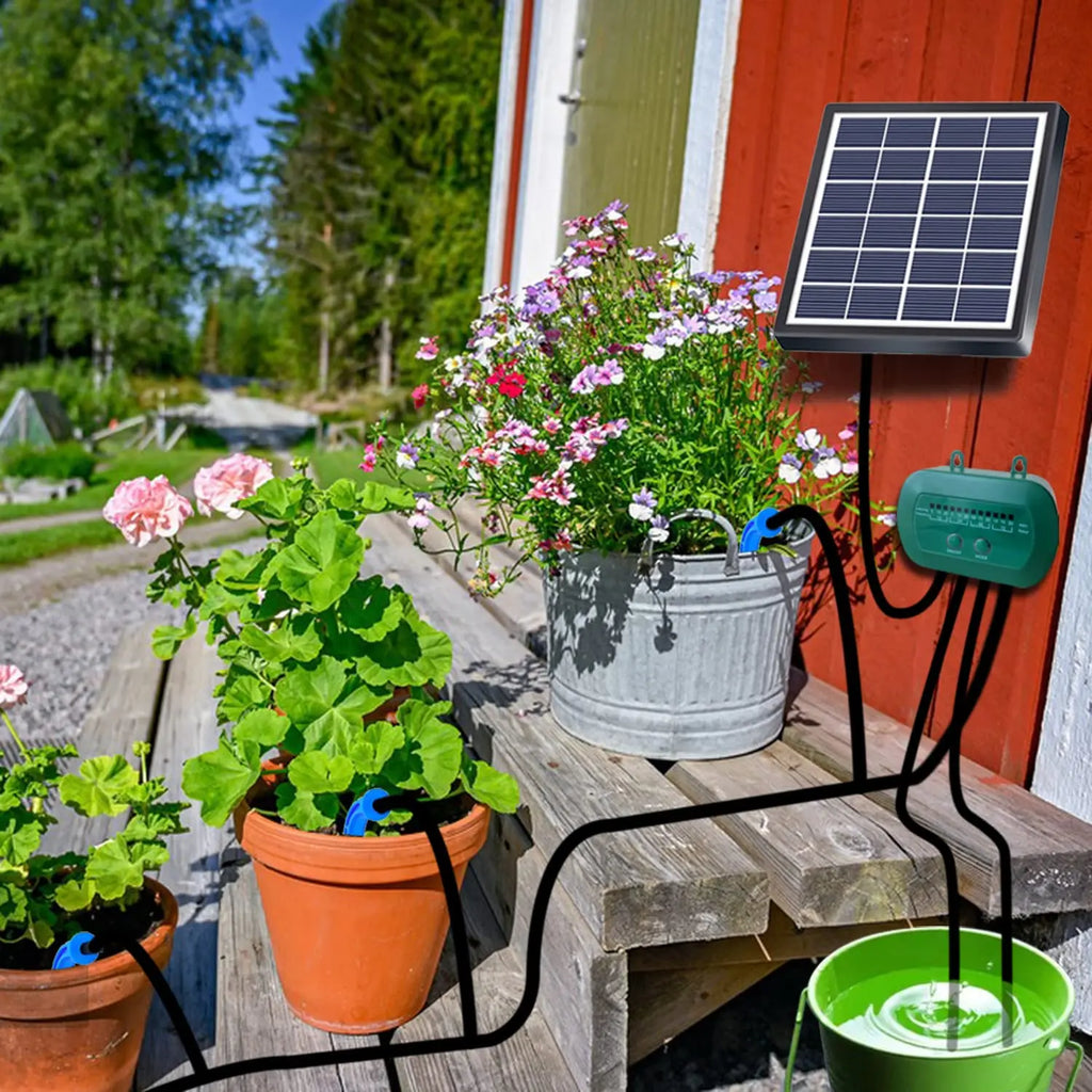 2W/6V Solar Automatic Drip Irrigation Kit With Built-in 1800MAH Battery, For DIY Watering Device For Potted Plants Garden Decora