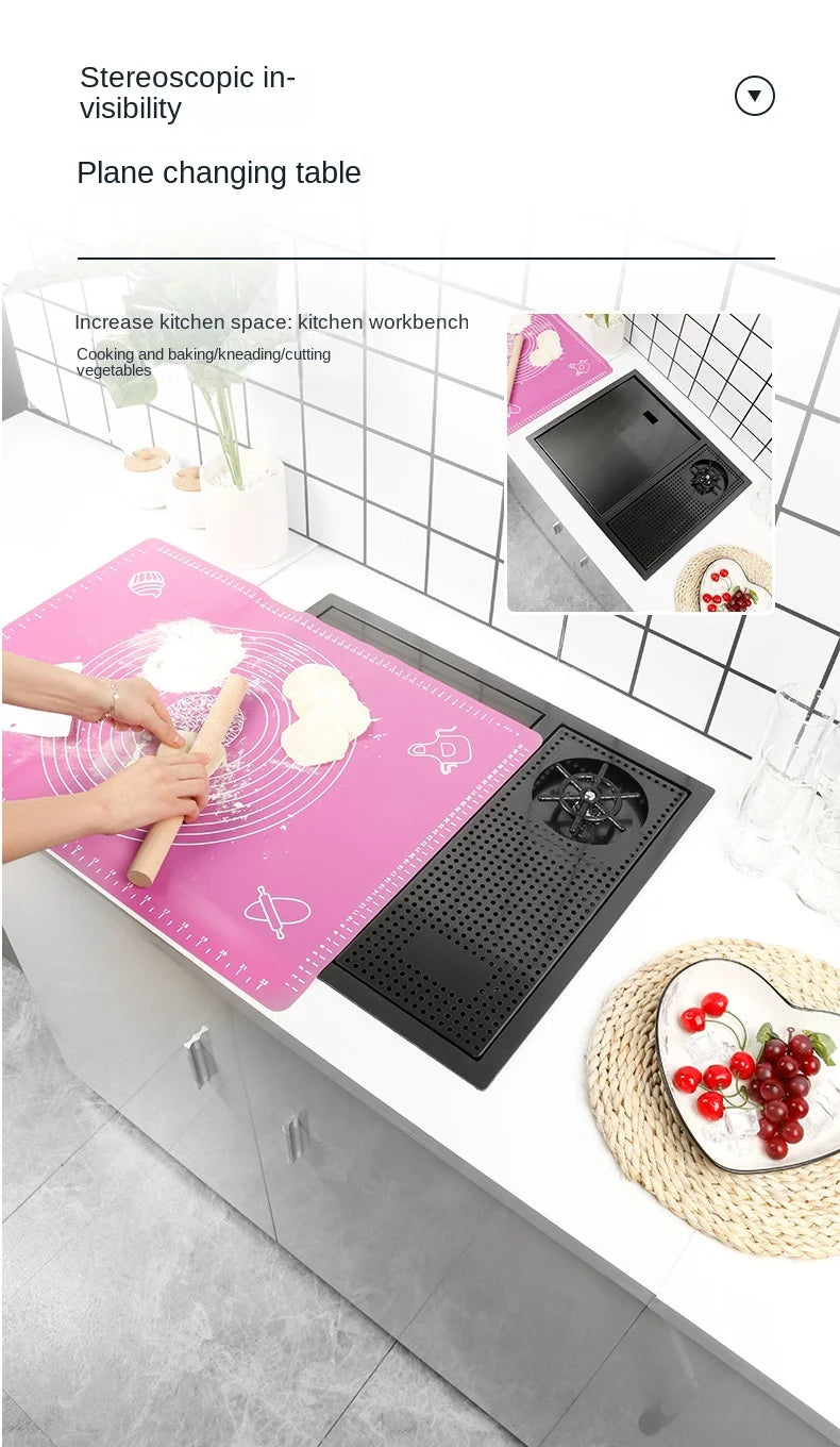 55CMX45CM Kitchen Sink Nano 304 Stainless Steel Vegetable Wash Basin Single Sink Wash Basin Sink Adjustable Folding Faucet