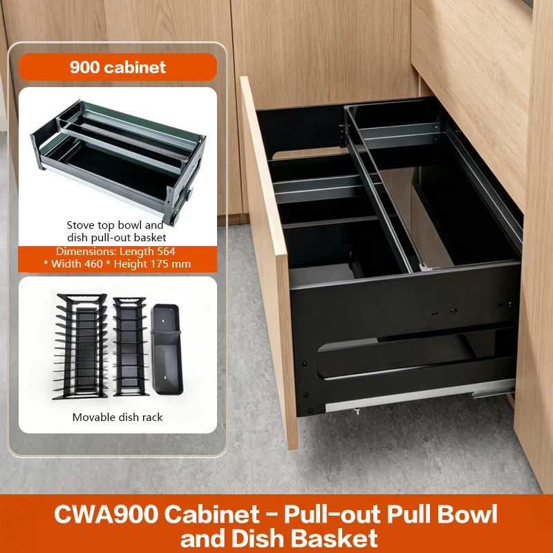 Kitchen Cabinet Pull Out Double Layer Basket 304 Stainless Steel Half Drawer Under Cooktop Organizer Space Saving Durable