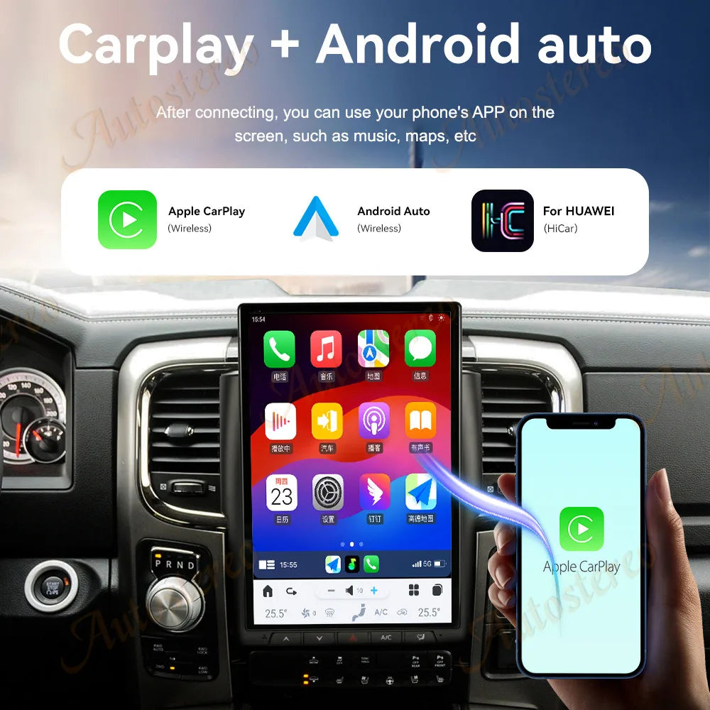 14.4 Inch Android 13 For Dodge RAM 2013-2018 Carplay Tesla Style Car GPS Navigation Multimedia Player Radio Tape Head Unit