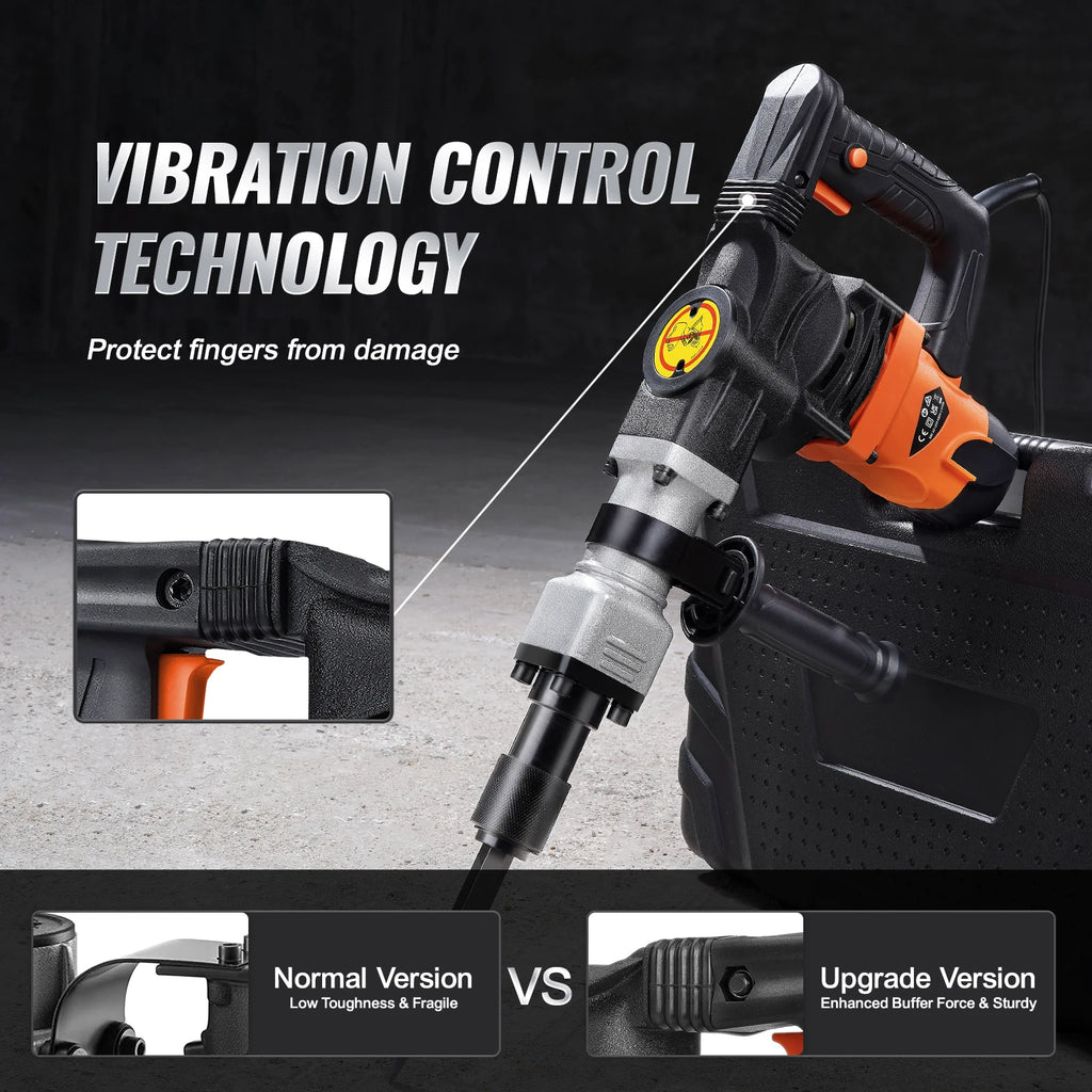 SucceBuy 1400 W Demolition Jack Hammer Electric Jackhammer Heavy Duty 2900 BPM Concrete Breaker 2 pcs Chisels Bits Chipping