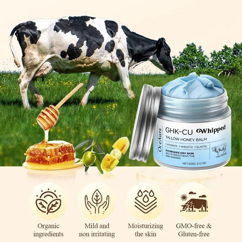 Copper Peptides GHK-Cu Beef Tallow for Skin: Blue Balm Manuka Honey Face and Body Moisturizer for Mature, Dry & Sensitive Skin