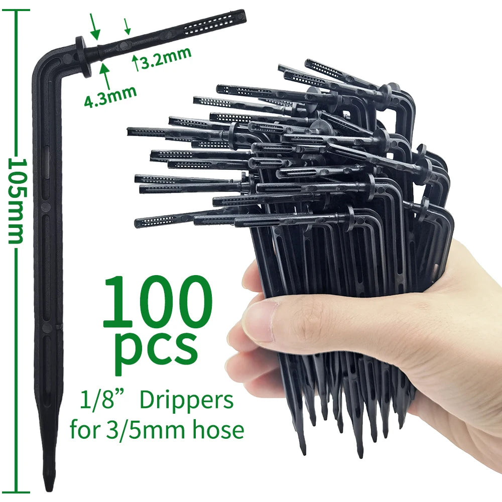 50-1000pcs Greenhouse 3/5m Hose Drip Irrigation Drippers 1/8'' Bending Arrow Emitters Garden Potted Micro Watering System