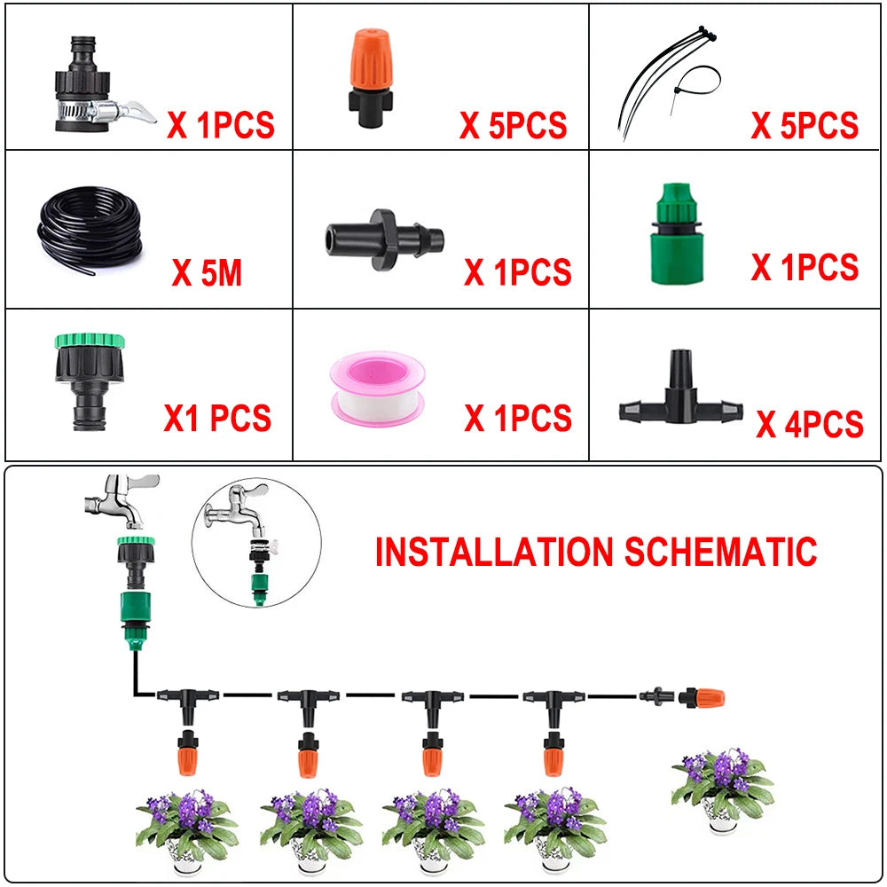 Fog Nozzles irrigation system Portable Misting Automatic Watering 5-40m Garden hose Spray head with 4/7mm tee and connector