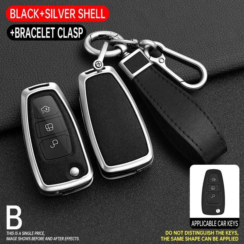 Zinc Alloy + Silicone Car Key Case Cover for Ford Fiesta Ranger C-Max S-Max Focus 3 4 Galaxy Mondeo Transit Tourneo Custom MK4