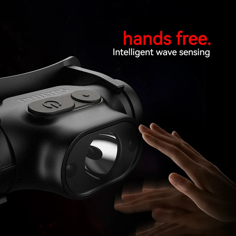 PHILIPS LED Headlamp – Rechargeable, 10 Modes, Motion Sensor