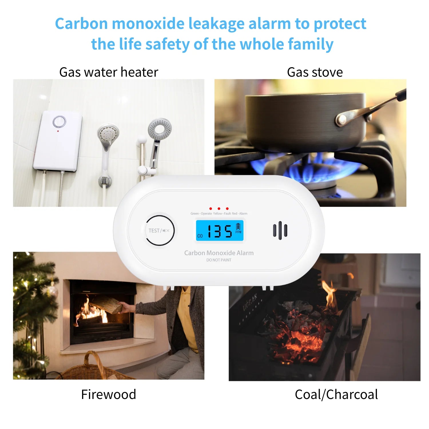 V-COME Wi-Fi Smart CO Detector with Tuya APP Control, WiFi Carbon Monoxide Alarm with long-life Li-Battery, EN50291/CE