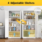 Kitchen Pantry Cabinet,71”White Metal Pantry Storage Cabinet with Doors and 4 Adjustable Shelves,Kitchen Cabinet with 2