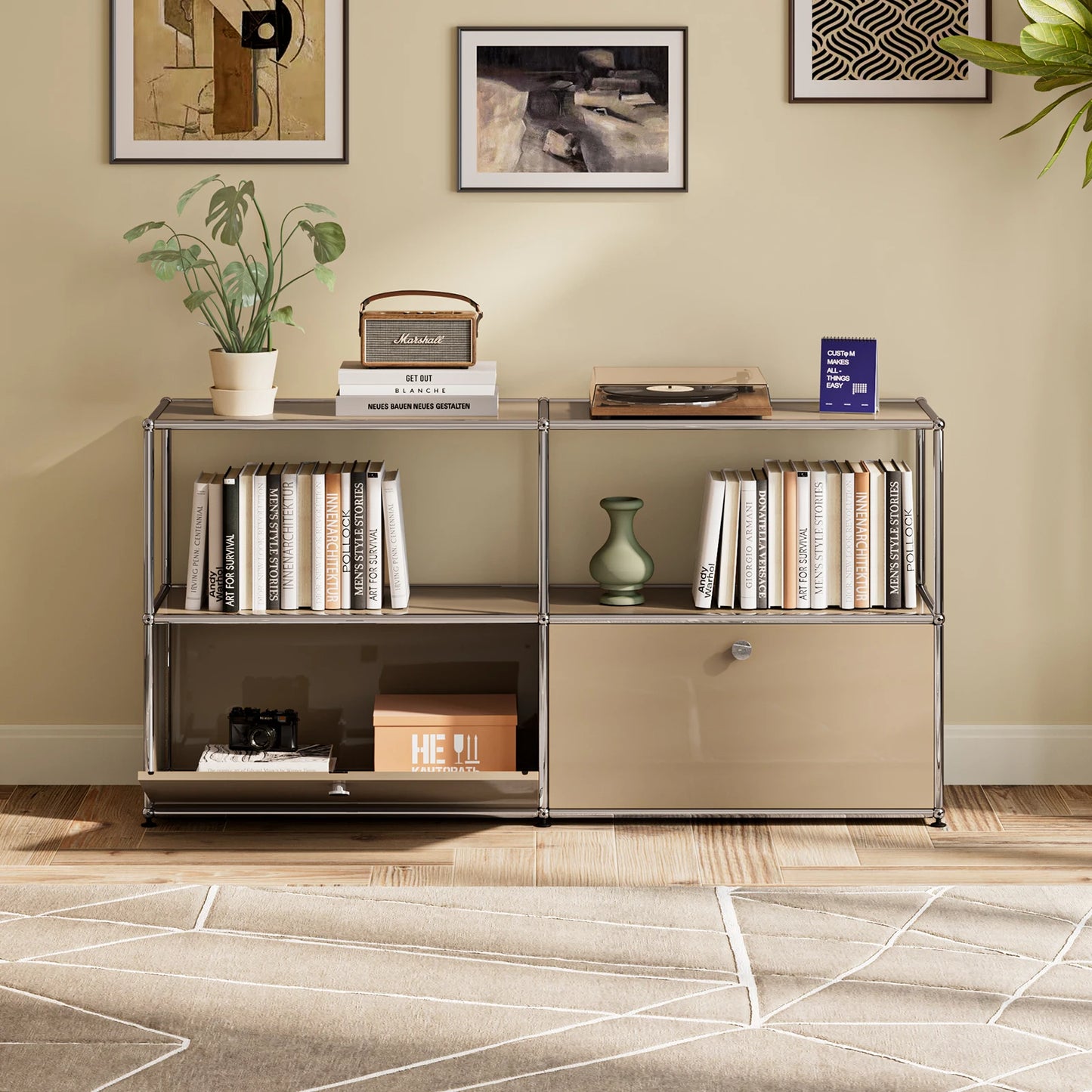 Storage Cabinet Sideboard Haller Cabinet Storage Shelf Modular Furniture Stainless Steel Metal Board Living Room Cabinet-No Keys