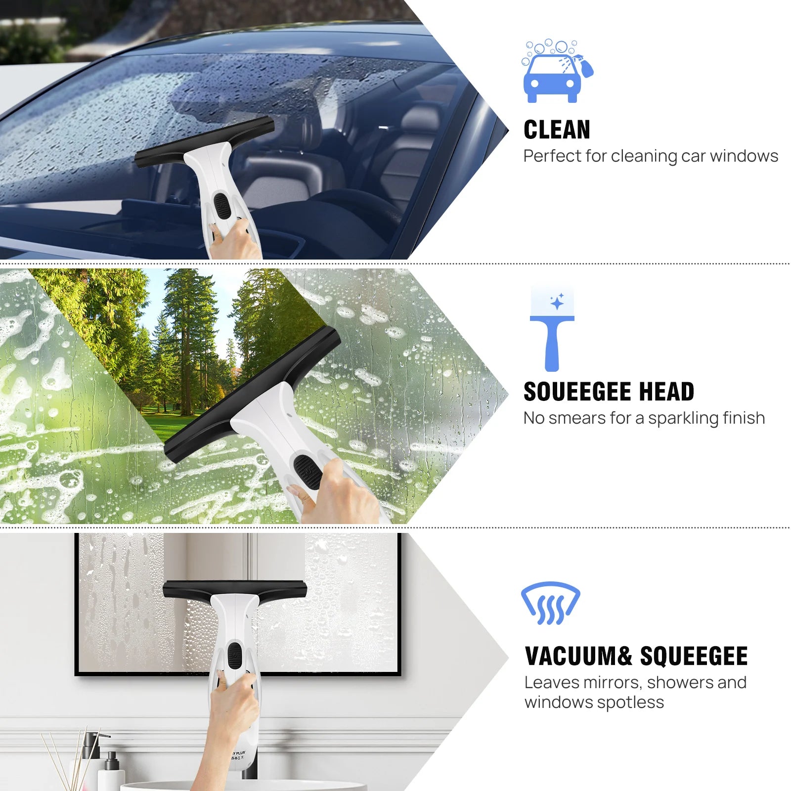Cordless Window Vac Cleaner & Spray Bottle with Microfibre Cloth, Rechargeable Battery,for Windows, Tiles, Mirrors Cleaning