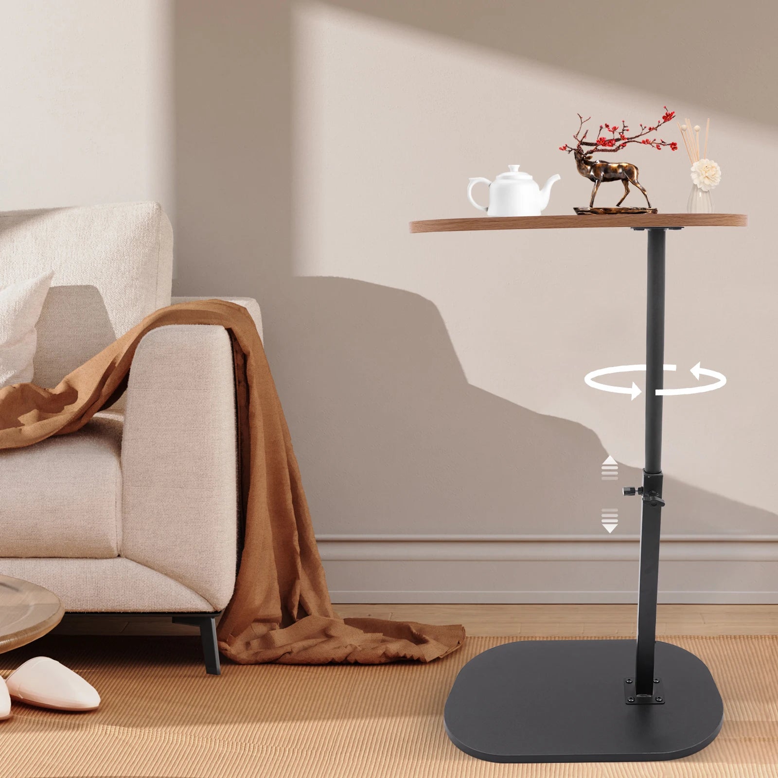 Height Adjustable Side Table 45-80cm, C-shaped Side Table, Small Coffee Table for Home&Outdoor