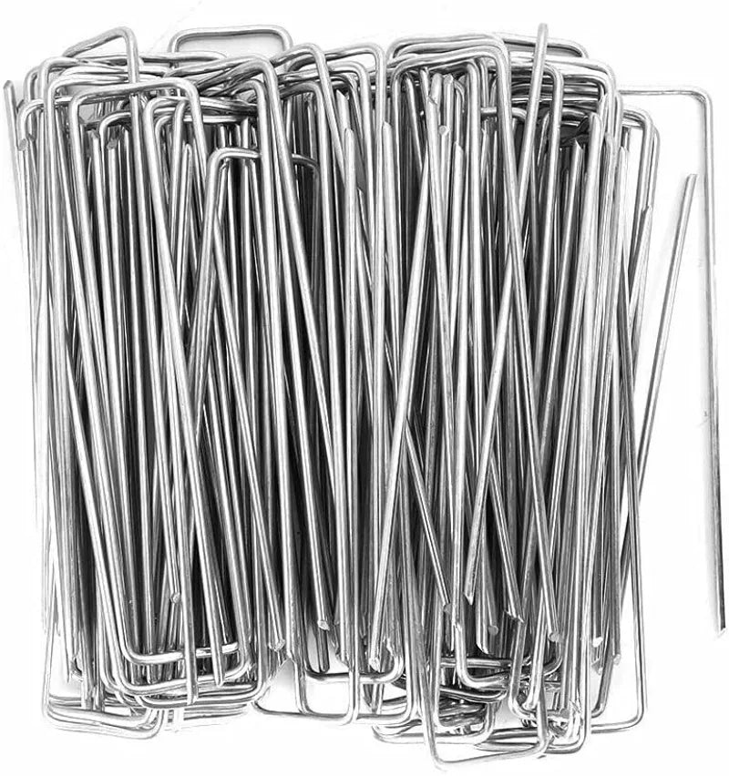 100/10pcs U-shaped Garden Stakes Heavy-duty Galvanized Steel Fence Tubing Staples Landscape Spikes for Lawns Barrier Ground Nail