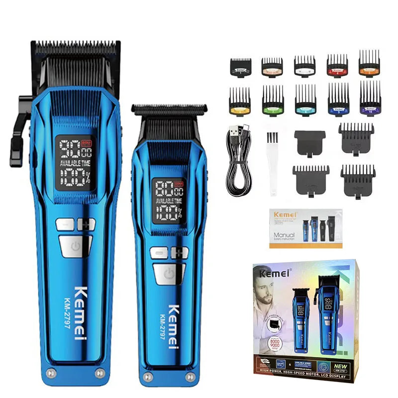 Kemei Trimmer KM-2797 Rechargeable Electric Hair Clippers Set LCD Shaver KM-1112 Dry And Wet Shaving Machine Cordless Kit