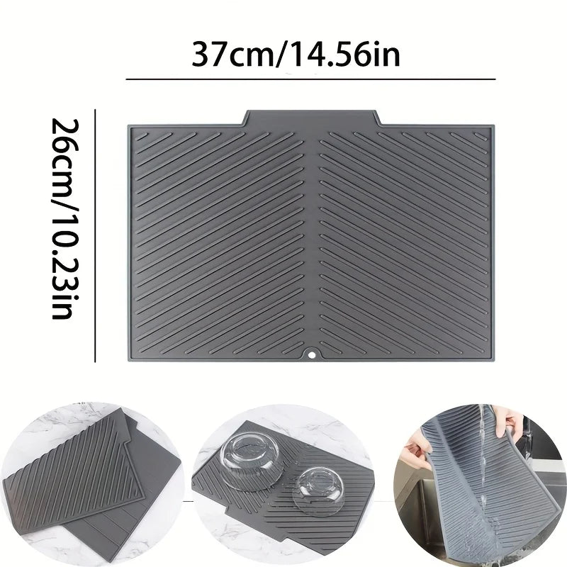 Kitchen Dish Drying Silicone Mat Raised Stripes Outlet Design Countertop Sink Draining Pad Non-slip Tableware Insulating Mat