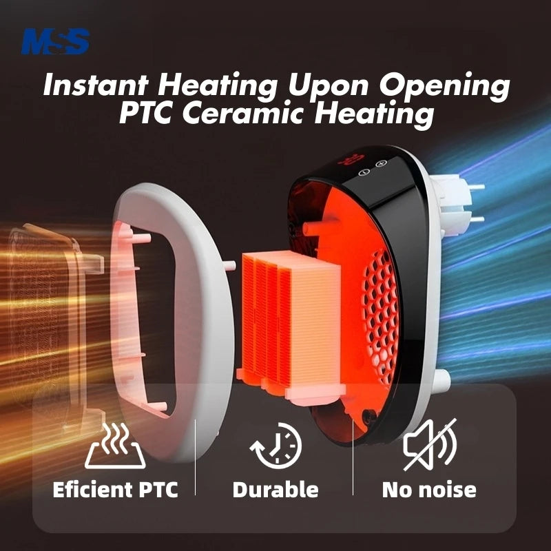 MSS 600W Plug In Heater Wall Mounted Heater Intelligent Air Heater Home Heating Warmer Fan for Home Bathroom Bedroom PTC Ceramic