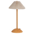Portable LED Desk Lamp Wood Base Small Table Lamp Fabric Shade Dimmable Touch Lamp Rechargeable for Living Room Dorm Home Office