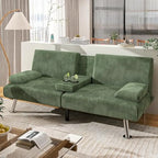 Modern Sofa Bed with Cupholders & Metal Legs