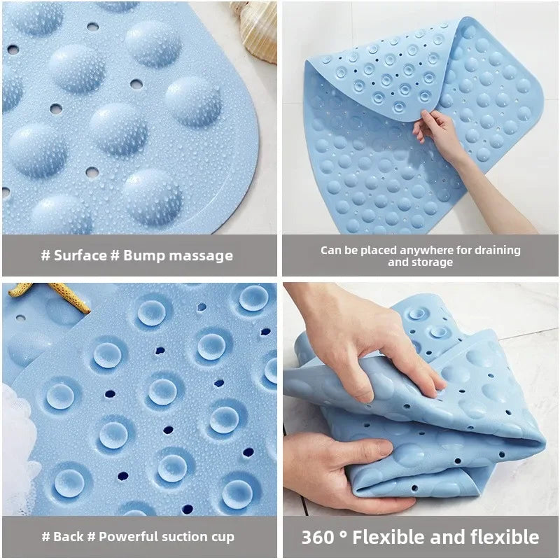 Washable Corner Shower Carpet Floor Mat Toilet PVC Shower Mat  Fan-shaped Suction Cup Anti-slip Pad Cushion