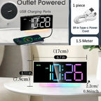 LED Alarm Clock with Colorful RGB Atmosphere Night Light and Output Power Interface to Charge Other Devices. Gift Idea for All