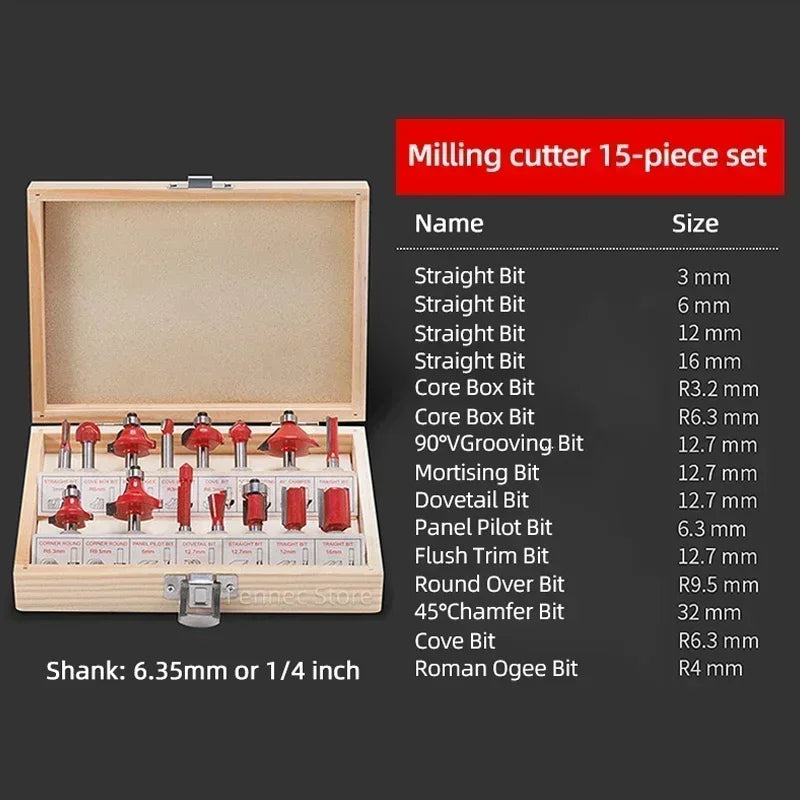 Electric Trimmer Router Woodworking Milling Engraving Slotting Trimming Machine Wood Trimmer Router Tool with 15 PCS Router Bits