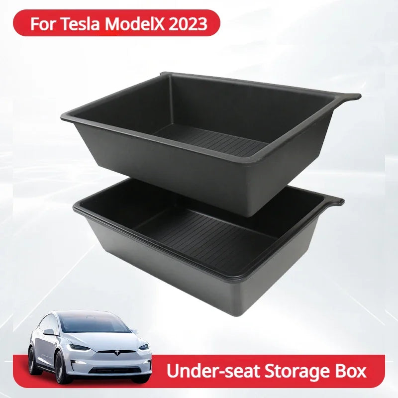Front Underseat Storage Box for Tesla Model X Car Seat Push Pull Drawer TPE Hidden Storage Boxes Car Interior Accessories 2023