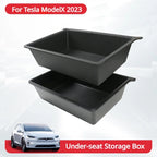Front Underseat Storage Box for Tesla Model X Car Seat Push Pull Drawer TPE Hidden Storage Boxes Car Interior Accessories 2023