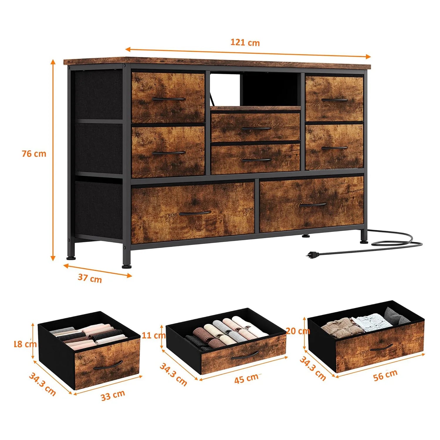 8-Drawer Chest of Drawers Dresser TV Console Furniture with LED light Charging Station, TV Stand Cabinet for Living Room Bedroom