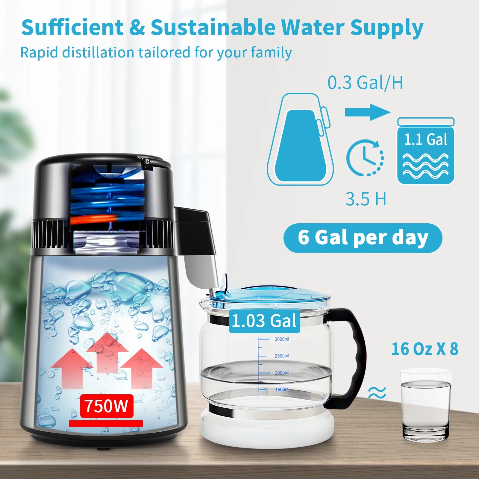 SucceBuy 4L Water Distiller Purifier Filter Dispenser Drink Bottle Softener Dual Temp Display Overheat Protection Home Appliance