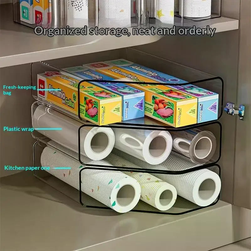 Kitchen Storage Box for Plastic Wrap and Gloves; Cabinet Door Organizer Garbage Bag Container