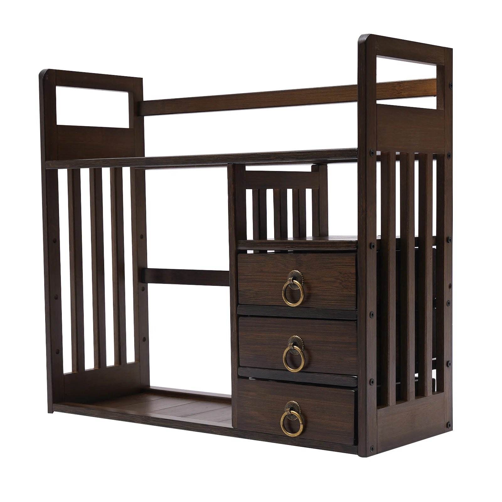 Bamboo Desktop Bookshelf with 3 Drawers, Desktop Storage Cabinet, Office Storage Organizer Student Desktop Multi-Layer Shelf