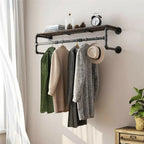 Industrial Pipe Clothing Rack Wall Mounted Wood Shelf Pipe Shelving Floating Shelves Retail Garment Rack Display Racks