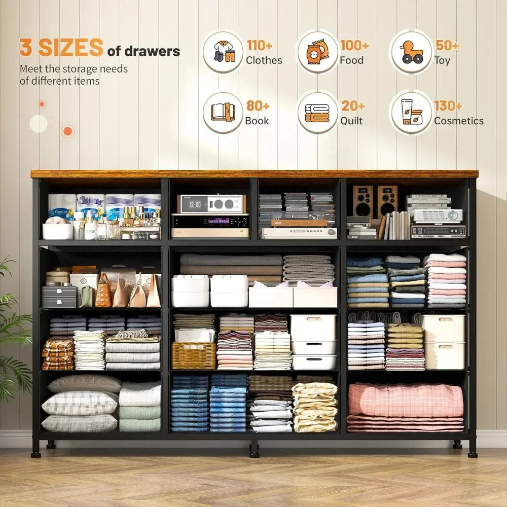 Dresser for Bedroom with 13 Drawers Dresser Bedroom Long Dressers & Chest of Drawers Large Storage Fabric Dresser