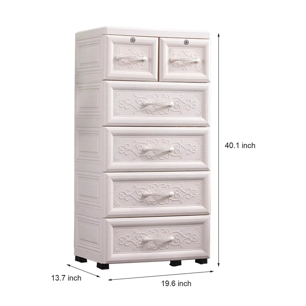5 Layers Storage Cabinets, 6 Drawer Moveable Cabinet, Modern Storage Organizer, White