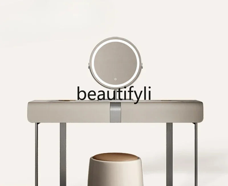 CC Italian minimalist dresser light luxury rock slab leather makeup table modern minimalist high-end sense