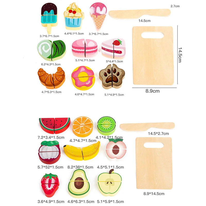 Simulation Kitchen Pretend Toy Wooden Classic Game Educational Toy For Children Kids Gift Cutting Fruit Vegetable Food Set